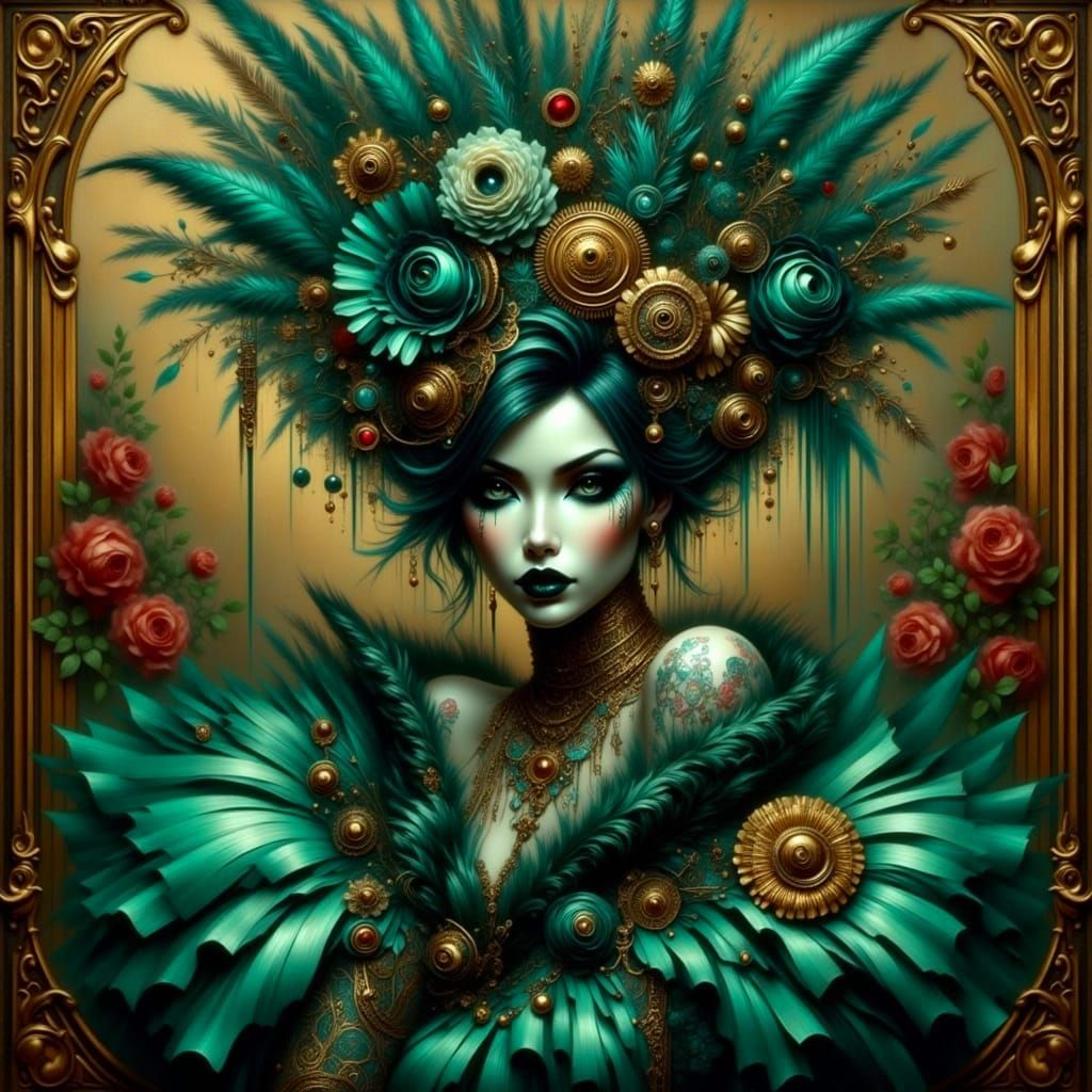 Steampunk Goddess in Emerald and Gold