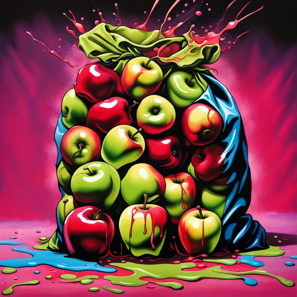 A Sack Full of Apples in Graffiti Art Style