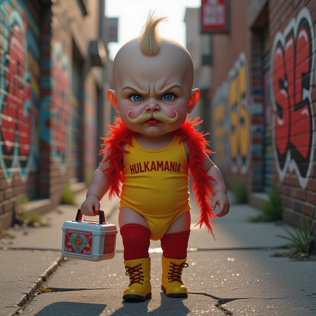 Grotesque Baby Wrestler in 8K Cinematic Illustration