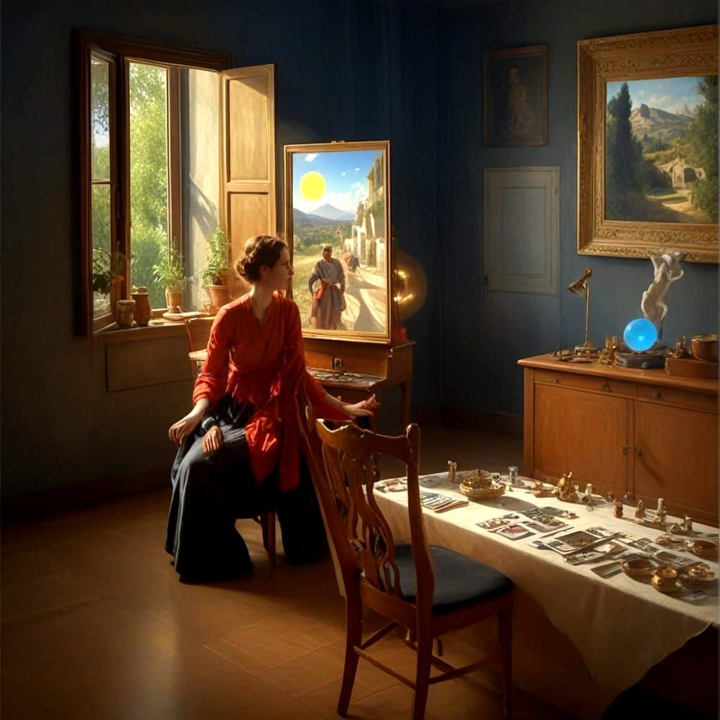 She just turned away from her painting and swiveled trying t...