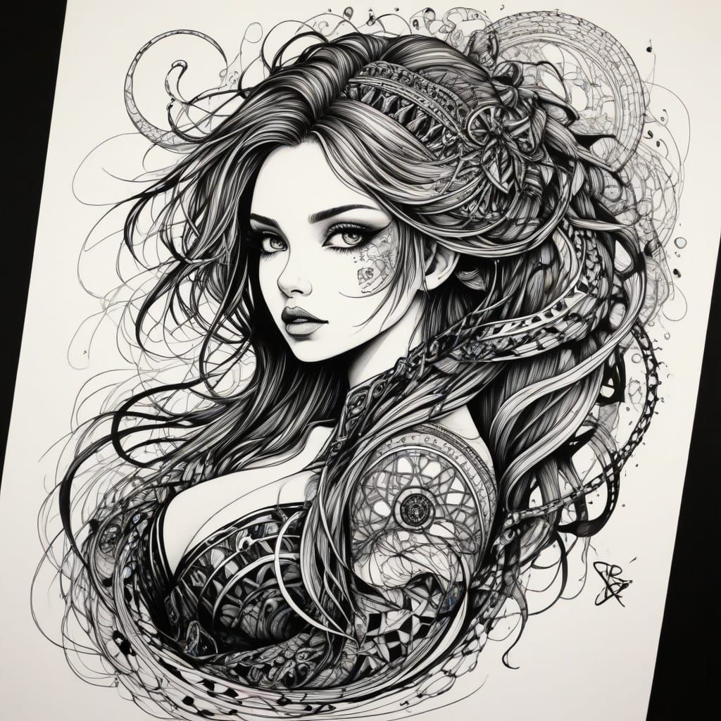 Chaotic Zentangle in Dark Fantasy Style