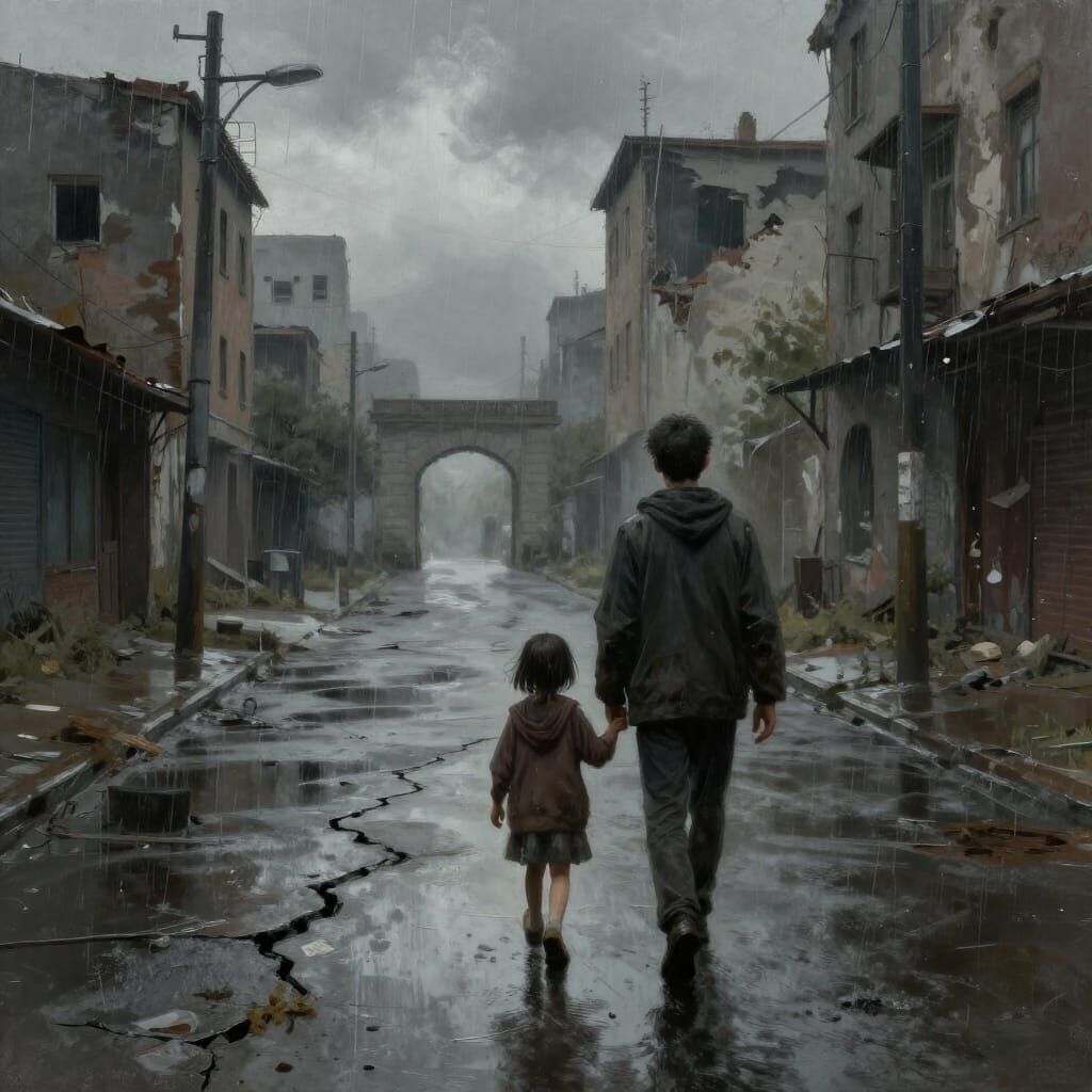 Children Walk Towards Hope in Decaying City