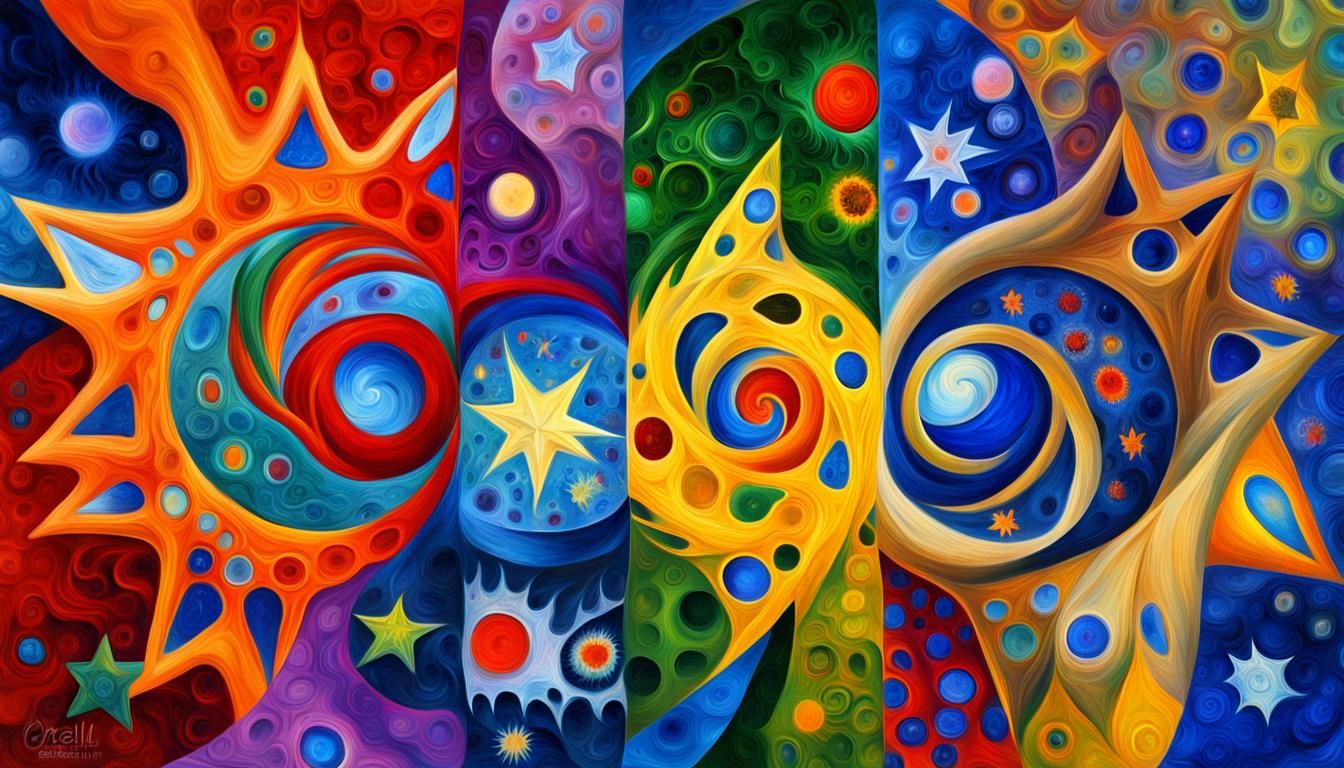 Abstract Stars in Vivid Impasto Oil Painting