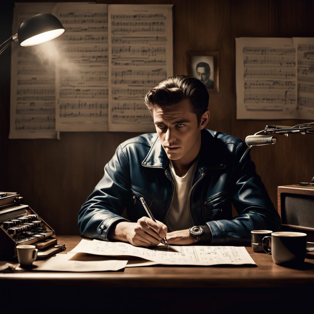 1950s Songwriter in Studio, Photorealistic Style
