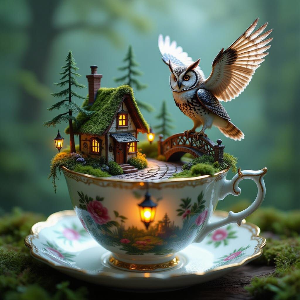 Miniature Steampunk City in Teacup