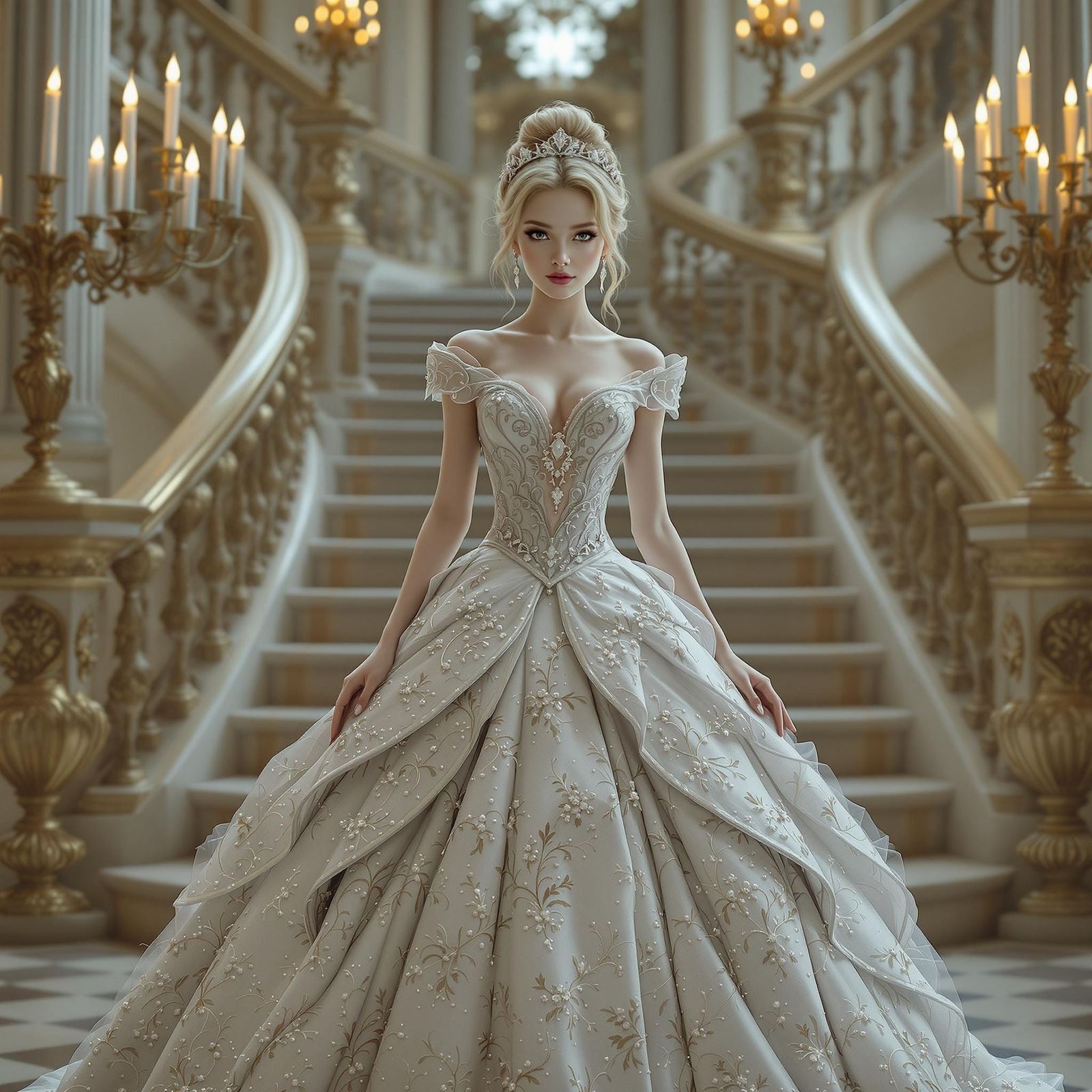 Realistic Cinderella Ball Gown Portrait in Photorealistic St...