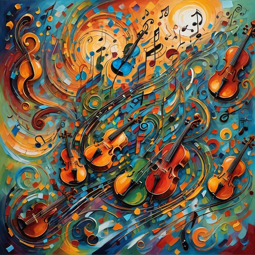 Musical Cityscape in Expressionist Oil Painting Style