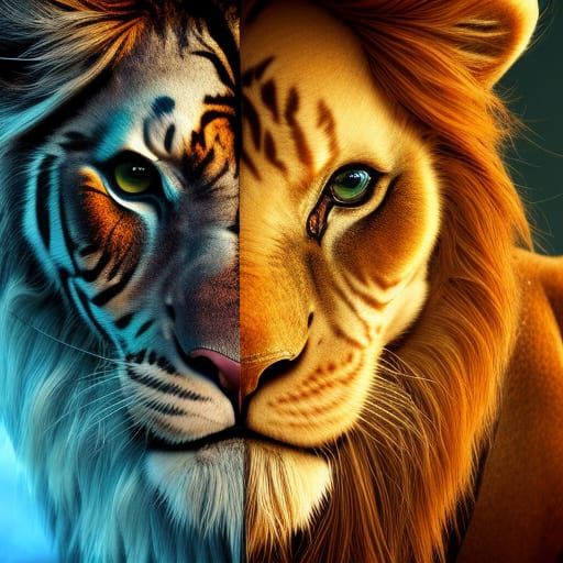 Half Lion Half Tiger: Detailed Matte Painting