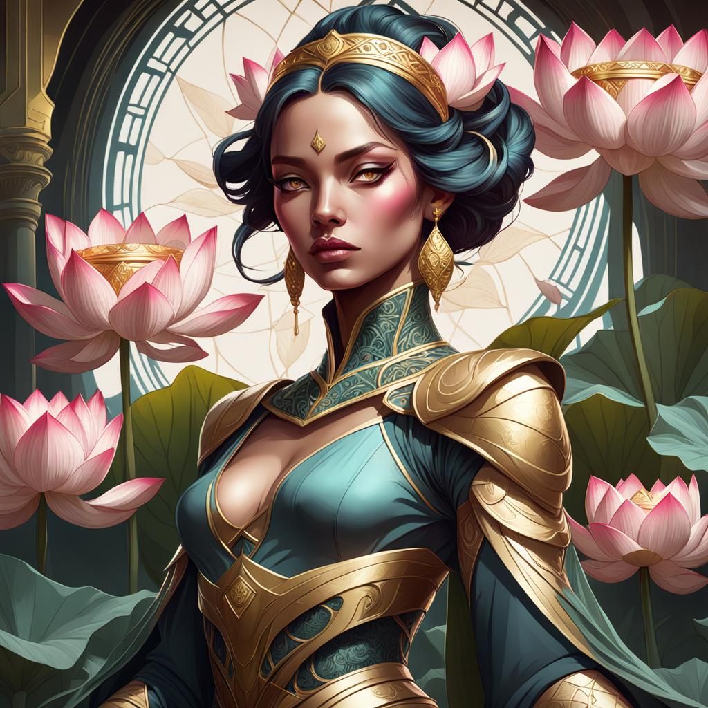 Pink Lotus Queen Digital Art, Artstation Concept