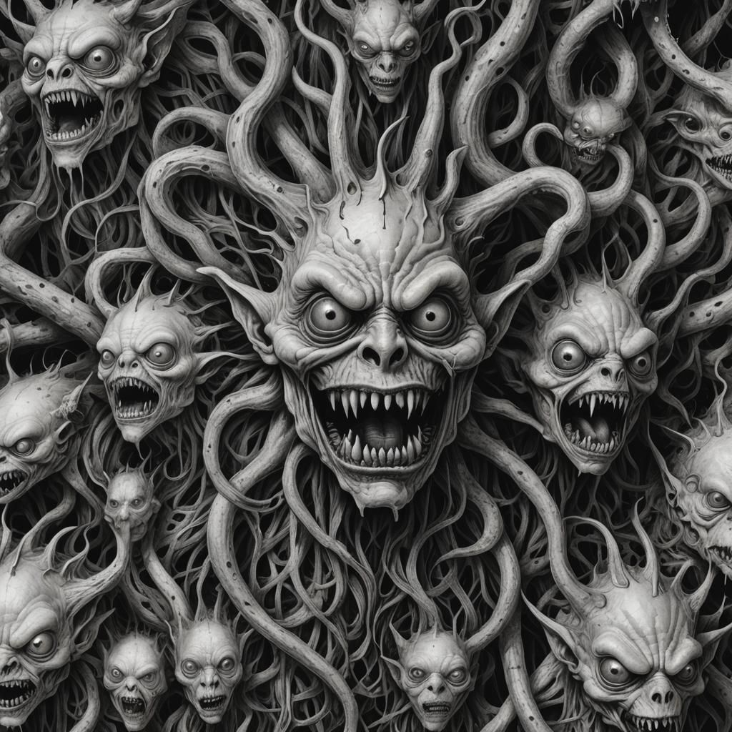 A hyperrealistic highly detailed, black-and-white illustrati...