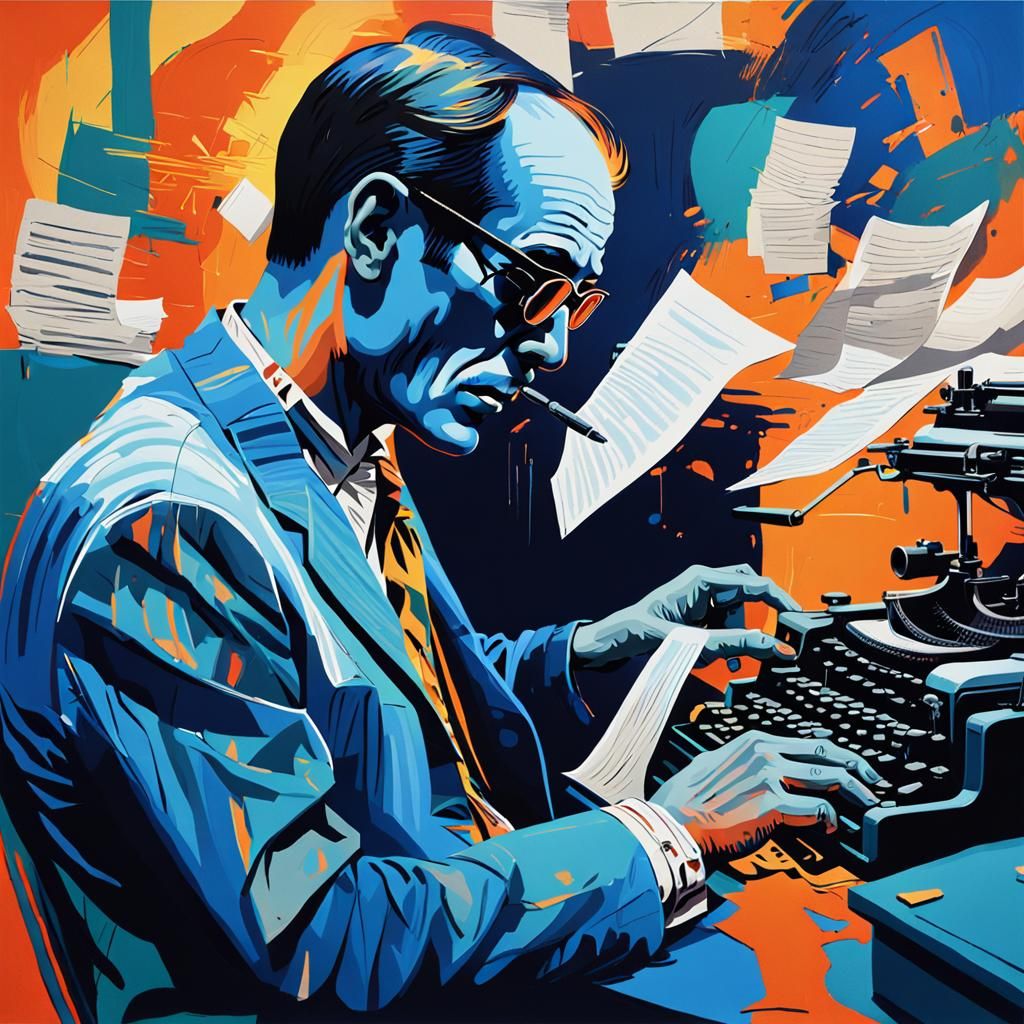 Psychedelic Abstract Portrait of Man at Typewriter