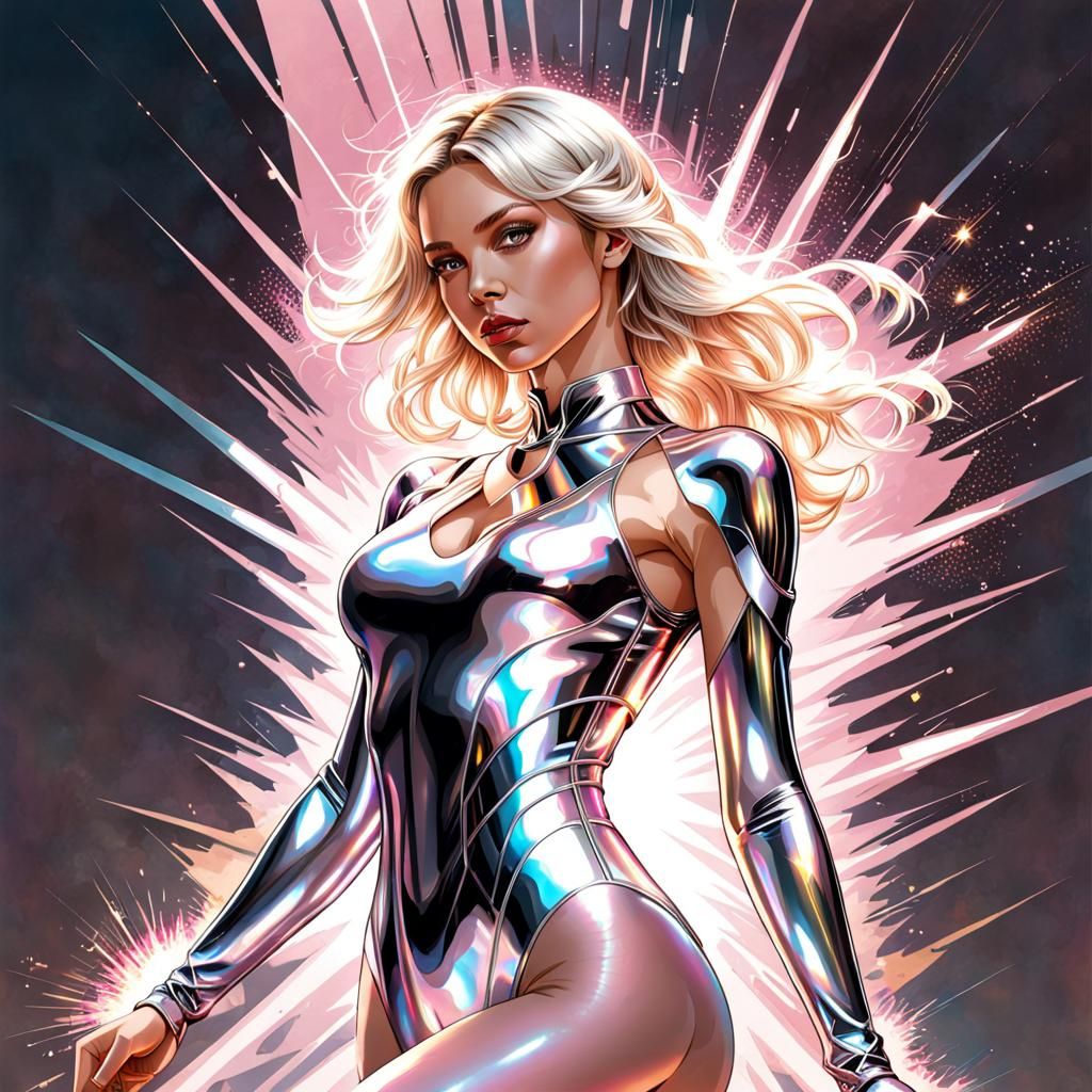 Futuristic Cyborg Woman in Iridescent Aetherpunk Style