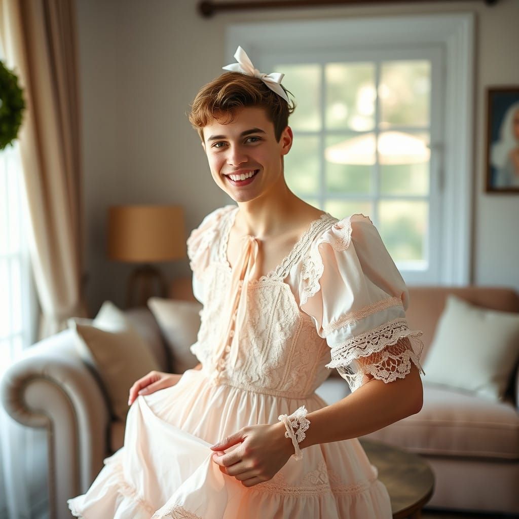 Elegant Young Man Smiles in Fanciful Dress