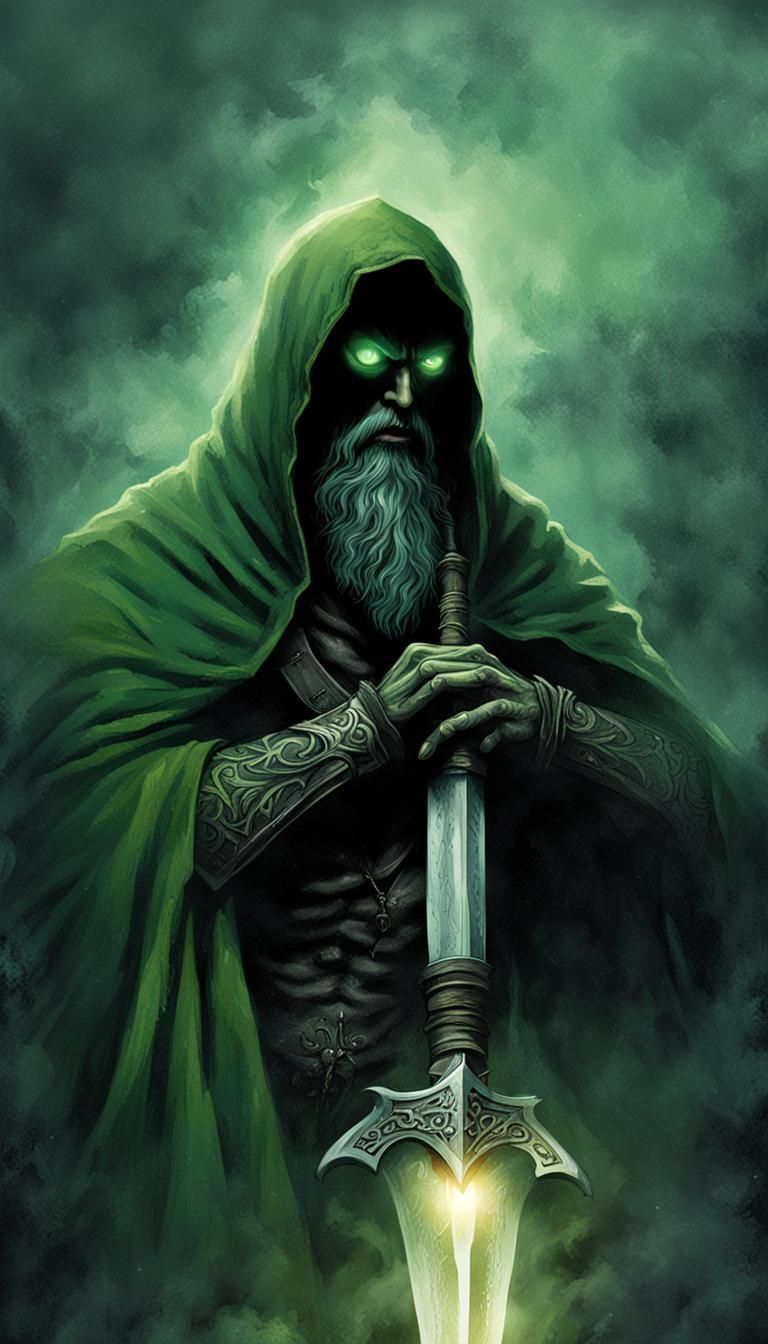 Dark Fantasy Warrior in Eerie, Shadowy Ambiance