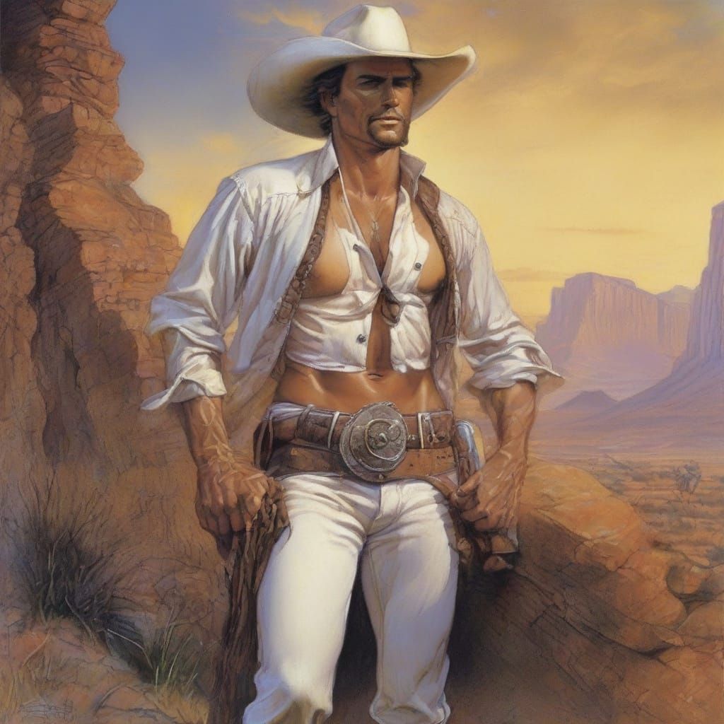 Cowboy Lassoing at Dusk in Airbrush Style