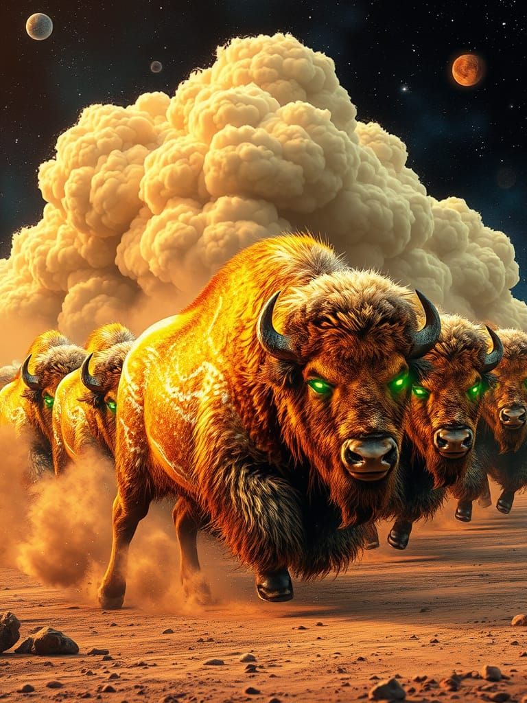 Golden Bison Stampede in Cosmic Dust Cloud