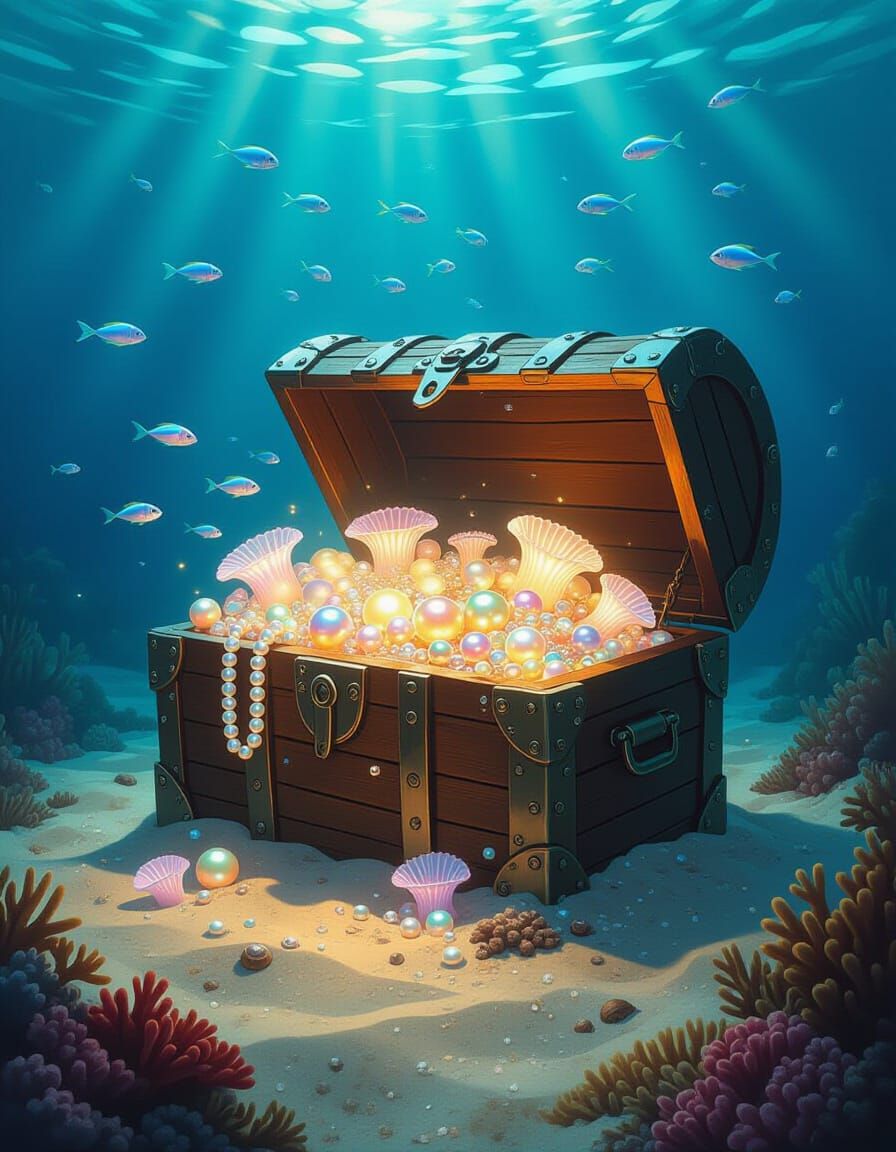 Bioluminescent Treasure Chest in Oil Gouache Style