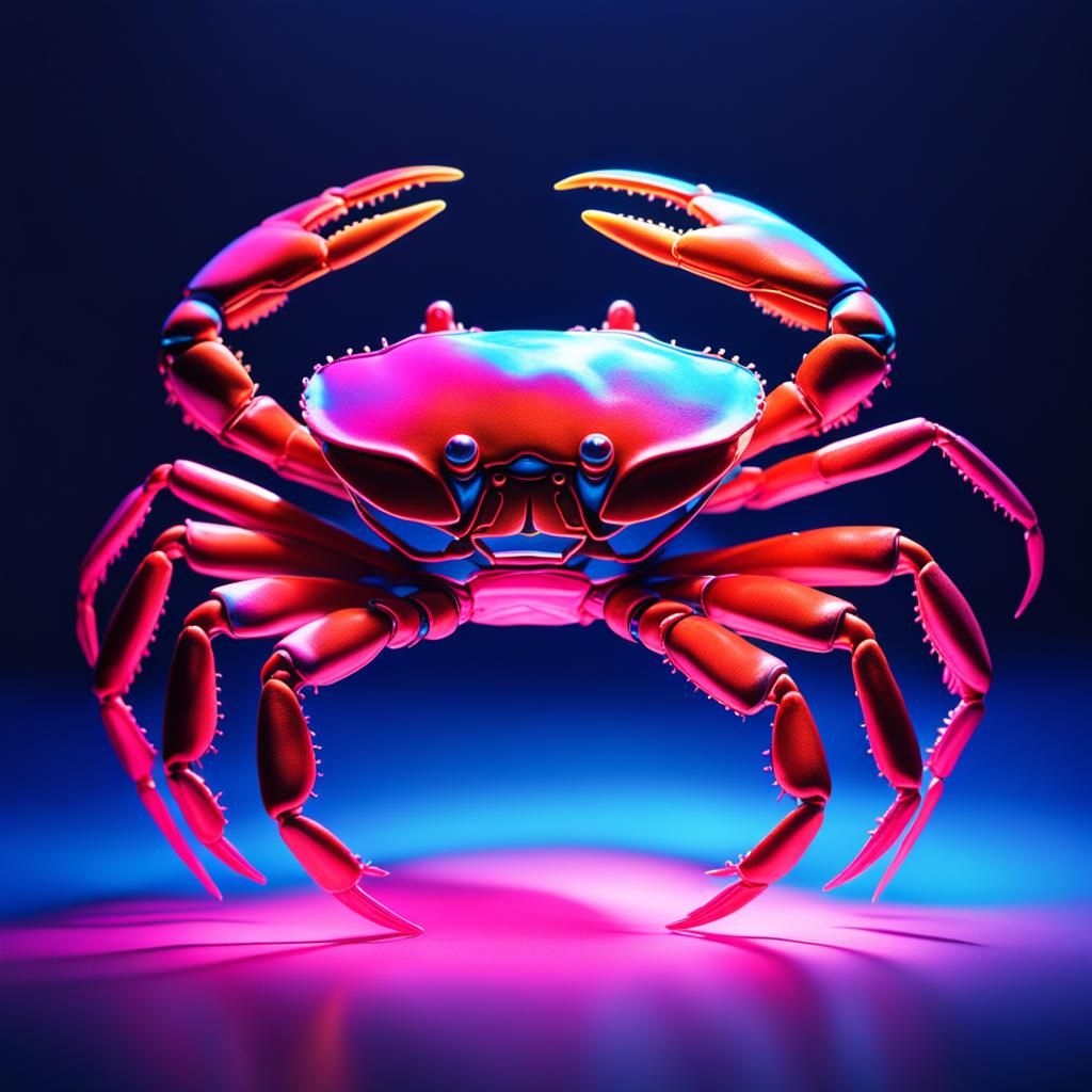 Fluorescent Pink Crab in Art Deco Style