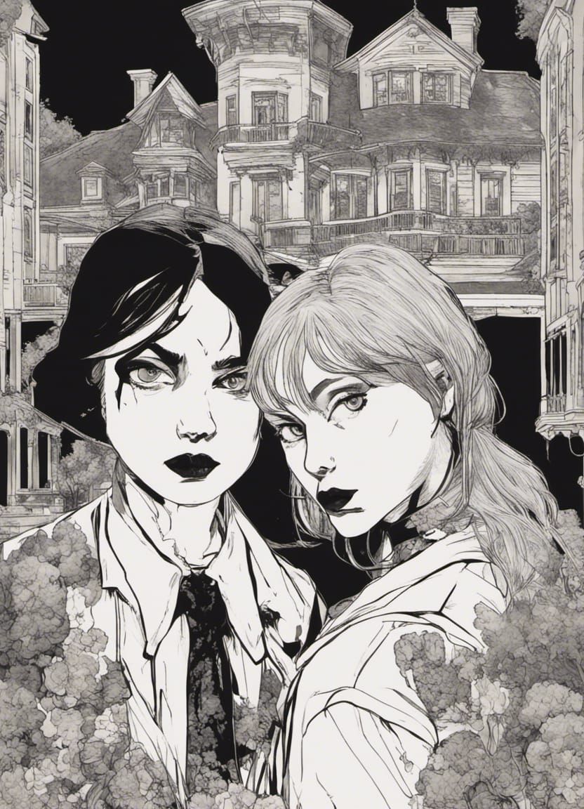 16k resolution, art by Goyo Hashiguchi and Takabatake Kasho. Taisho-era Halloween lesbian pulp fiction collage cover. Vi...