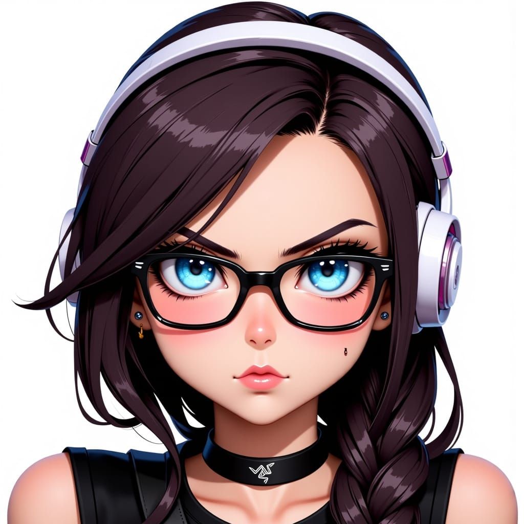 Angry Anime Gamer Girl in Cartoon Style