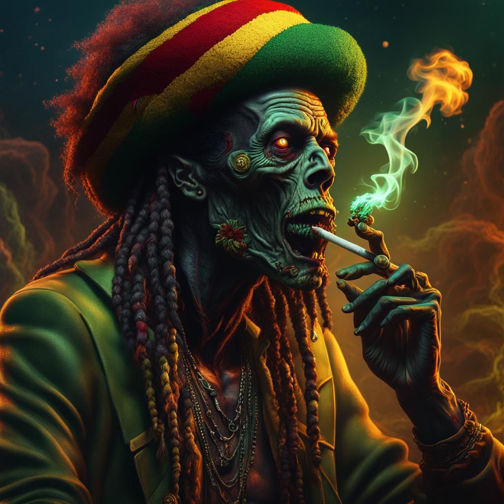 Rasta Zombie Smoking: Detailed Fantasy Art