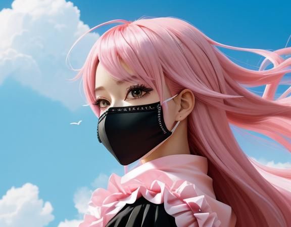 Anime Heroine with Pink Hair Soaring in the Sky