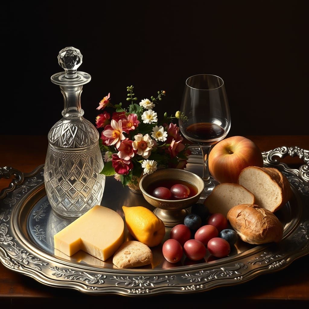 Baroque Still Life with Wine and Fruit