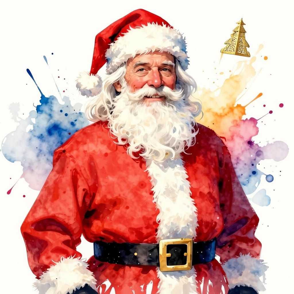 Vibrant Watercolor Santa Claus with Dynamic Brushstrokes