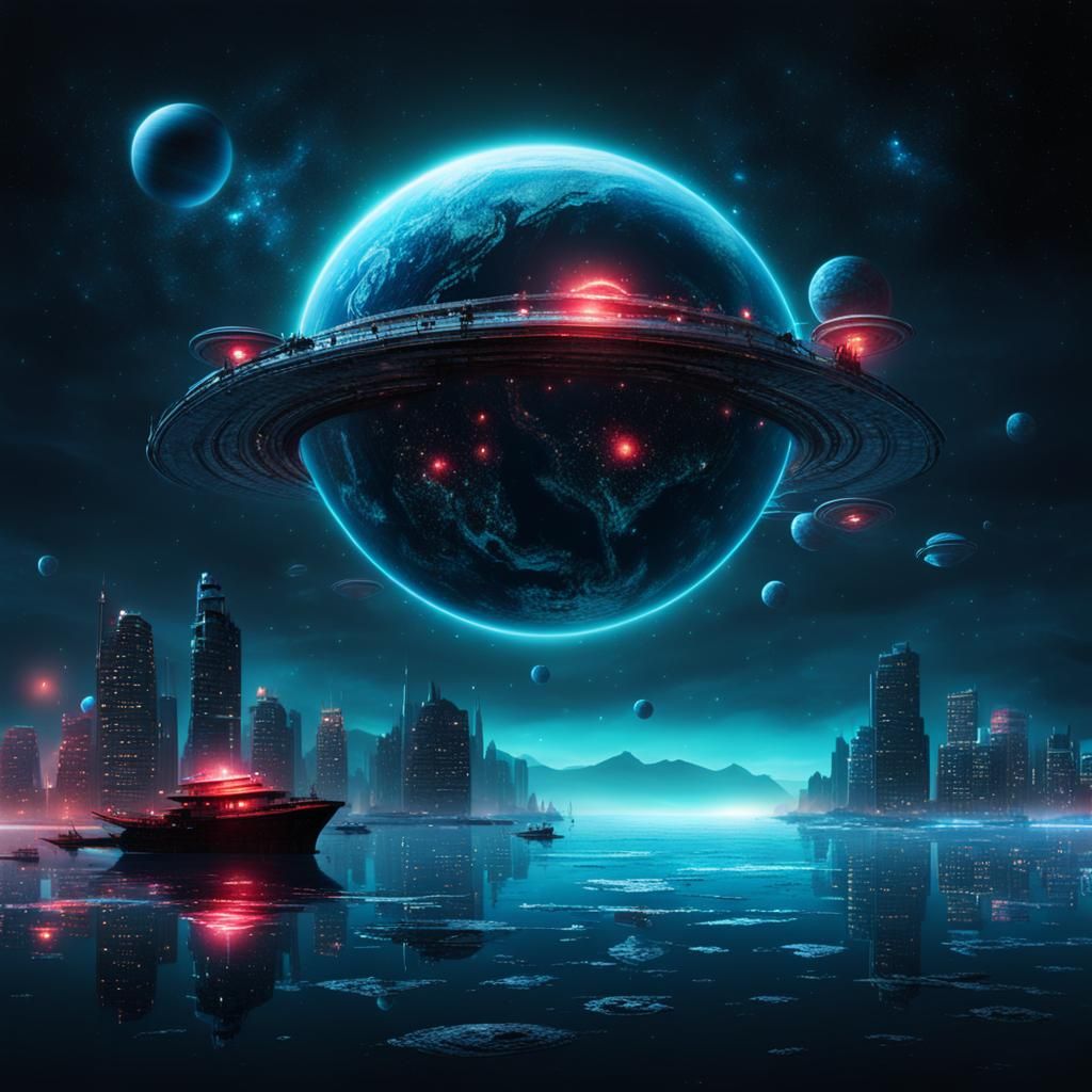 Bioluminescent City on Alien Planet at Night