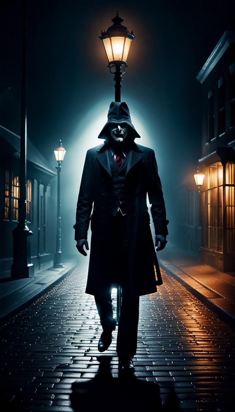 Sinister Man Under Gas Lamp in Dramatic Lighting