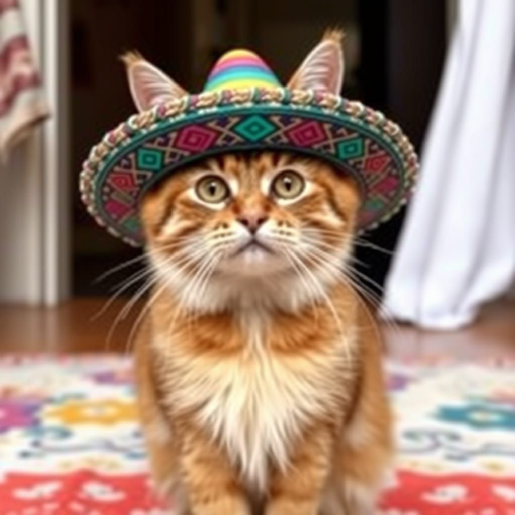 Cat Wearing a Sombrero in Digital Art