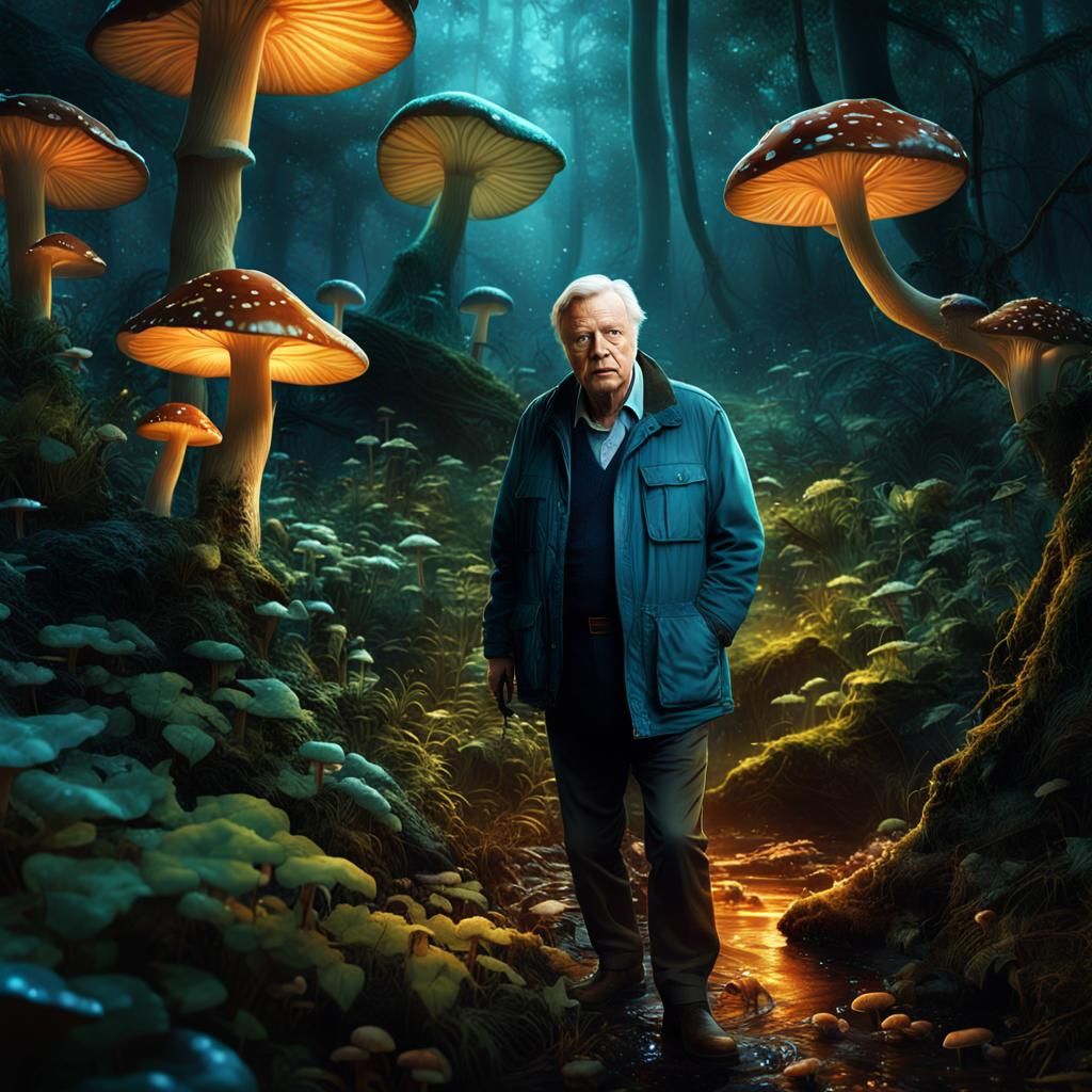 David Attenborough in Bioluminescent Magical Forest
