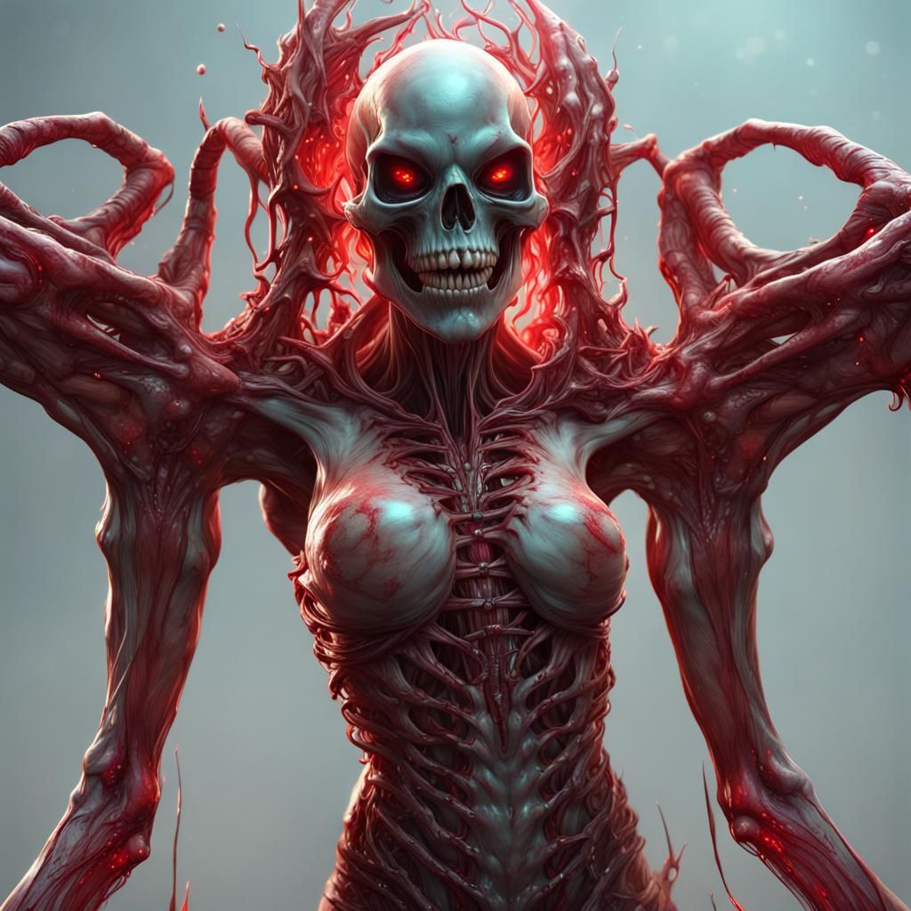 Scary Cybernetic Alien Girl with Transparent Skull