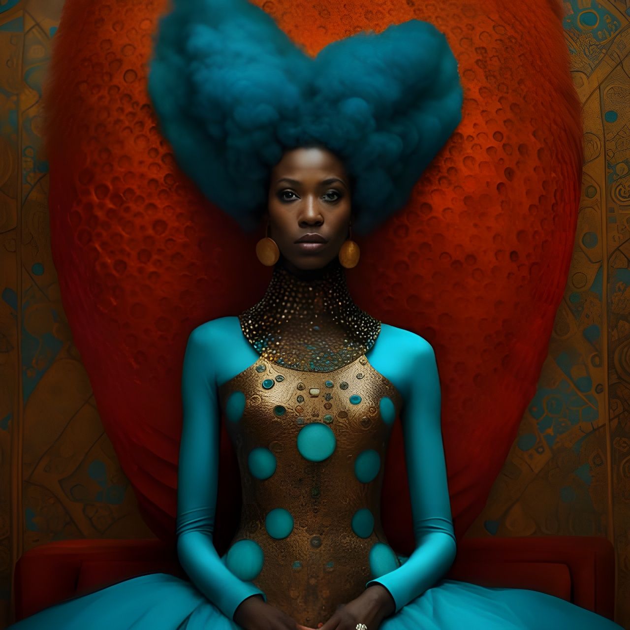 Black Woman in Fox Dress: Klimt-Inspired Art