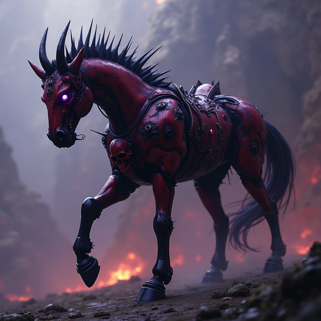 Cyberpunk Apocalypse Beast in Blood Red Armor