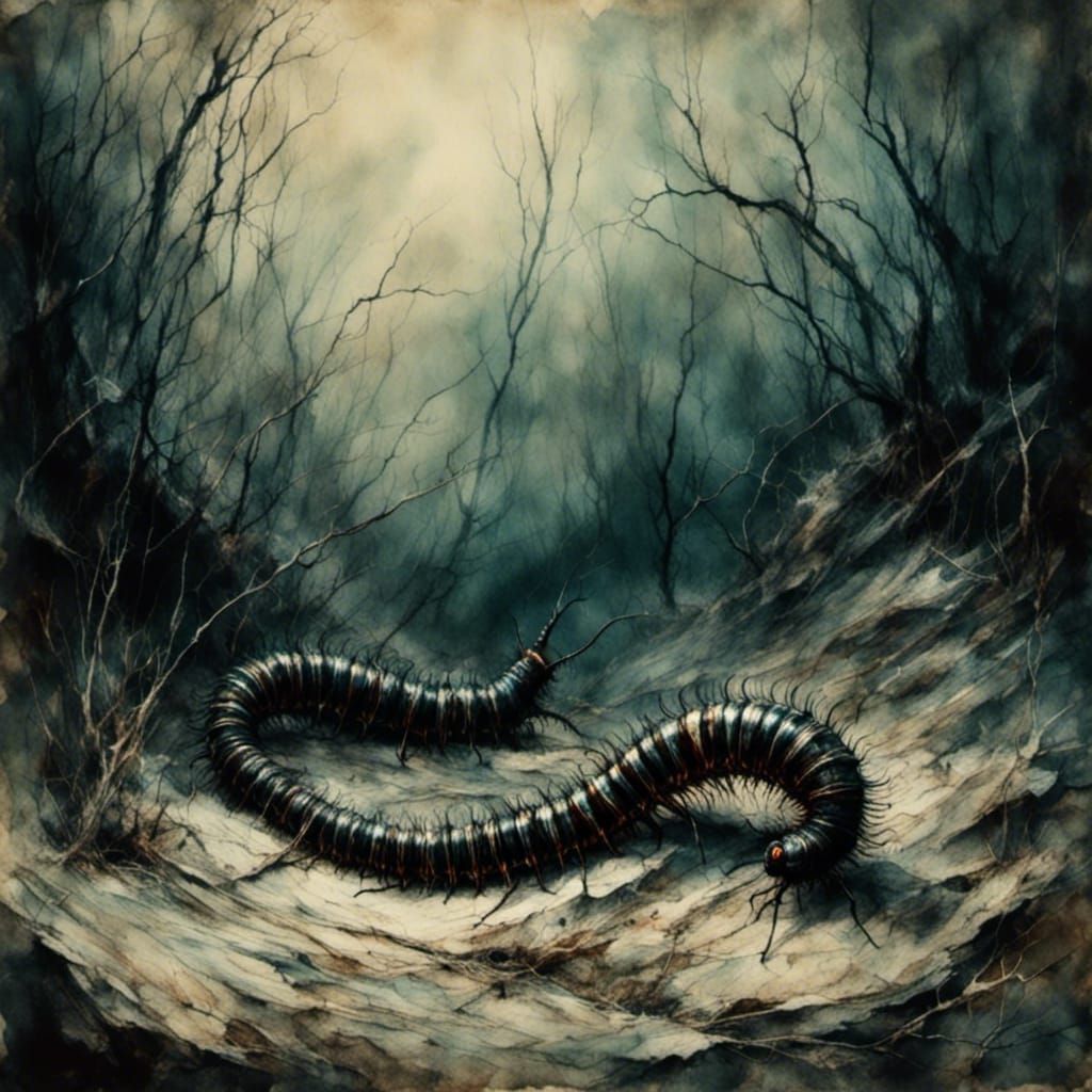 Sinister Millipede Emerges from Dark Shadows