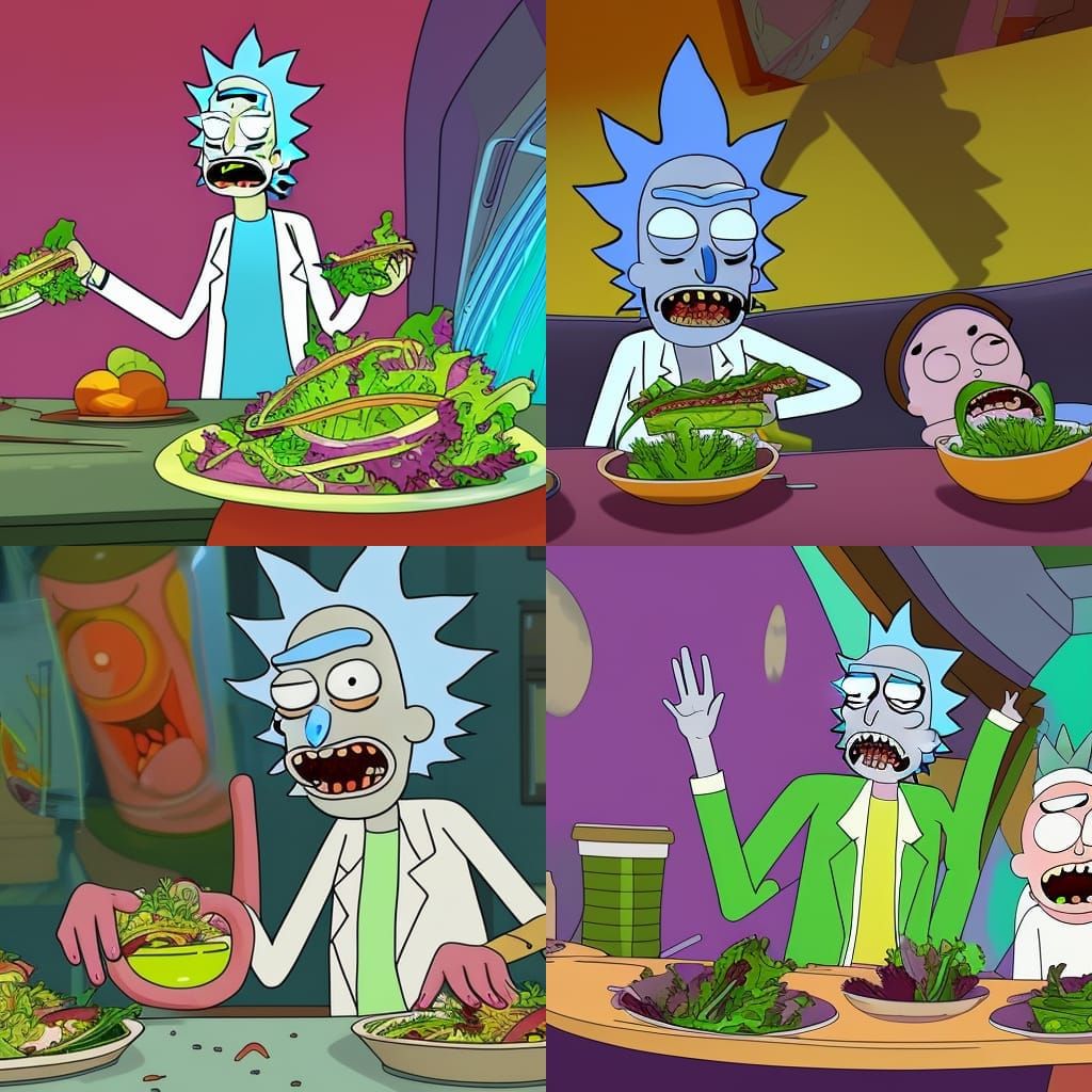 Hyperrealistic Rick and Morty Salad Feast