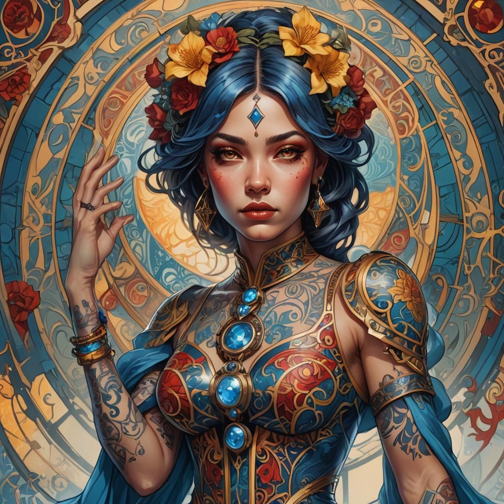 Fantasy Portrait with Tattoos in Dynamic Lighting