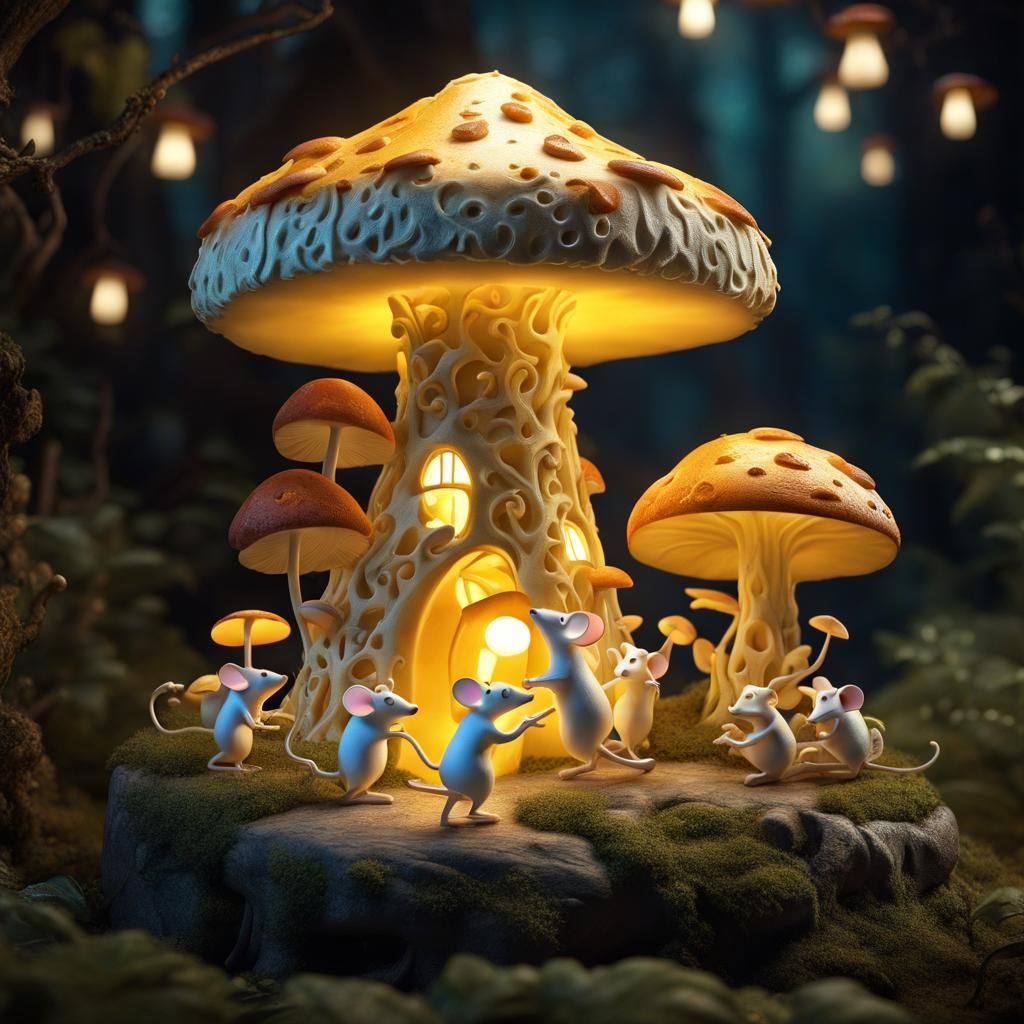 Cheese Mice Dance in Enchanted Forest Sculpture