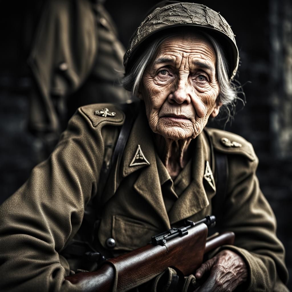 World War II Old Woman Soldier in HDR