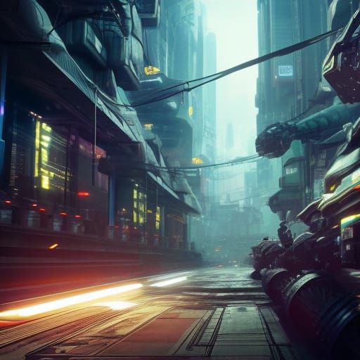 Neon Mecha in Cyberpunk Cityscape