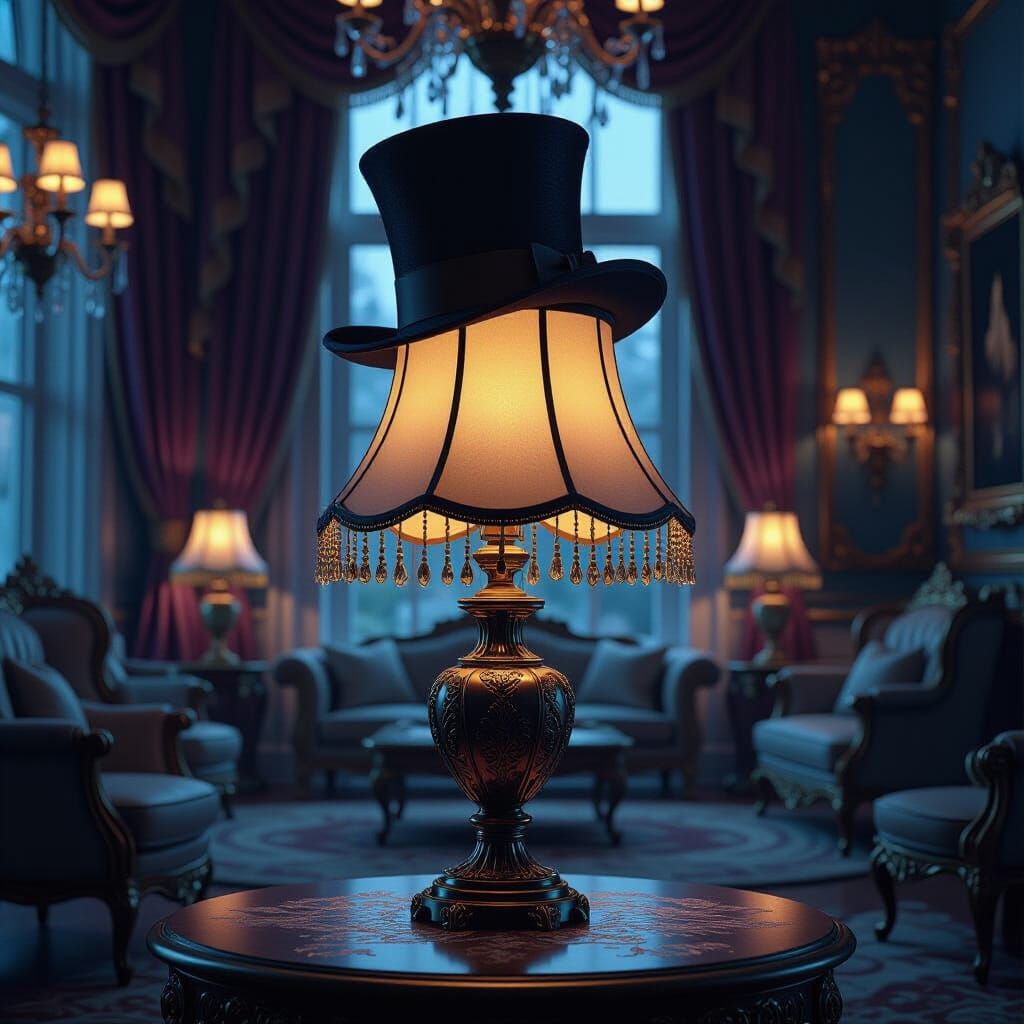 Top Hat on Lamp in Lavish Fantasy Art Style