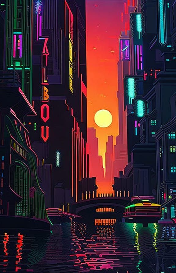 Retrofuturistic New York City in Synthwave Neon Style