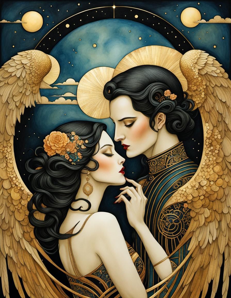 Art Deco Angels in Klimt Inspired Style
