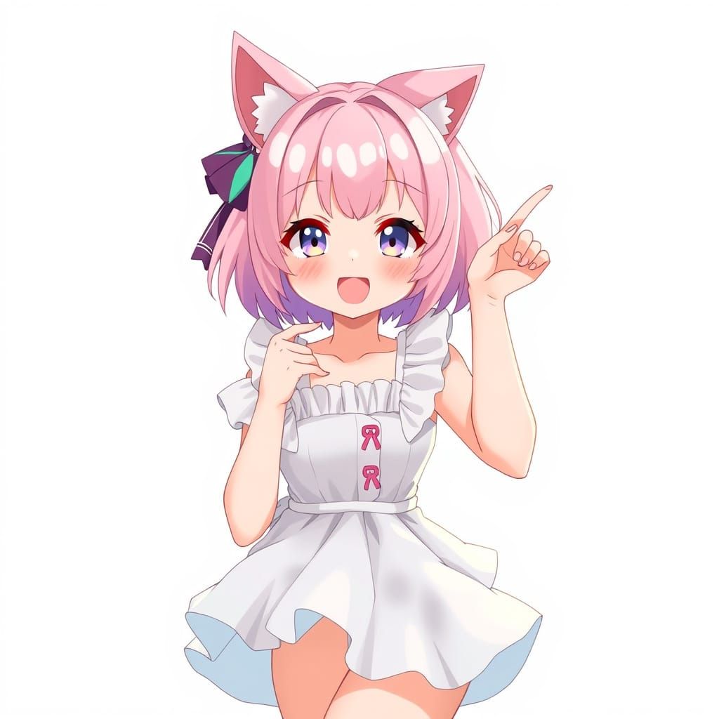 Kawaii Anime Girl with Pastel Hair and Cat Ears