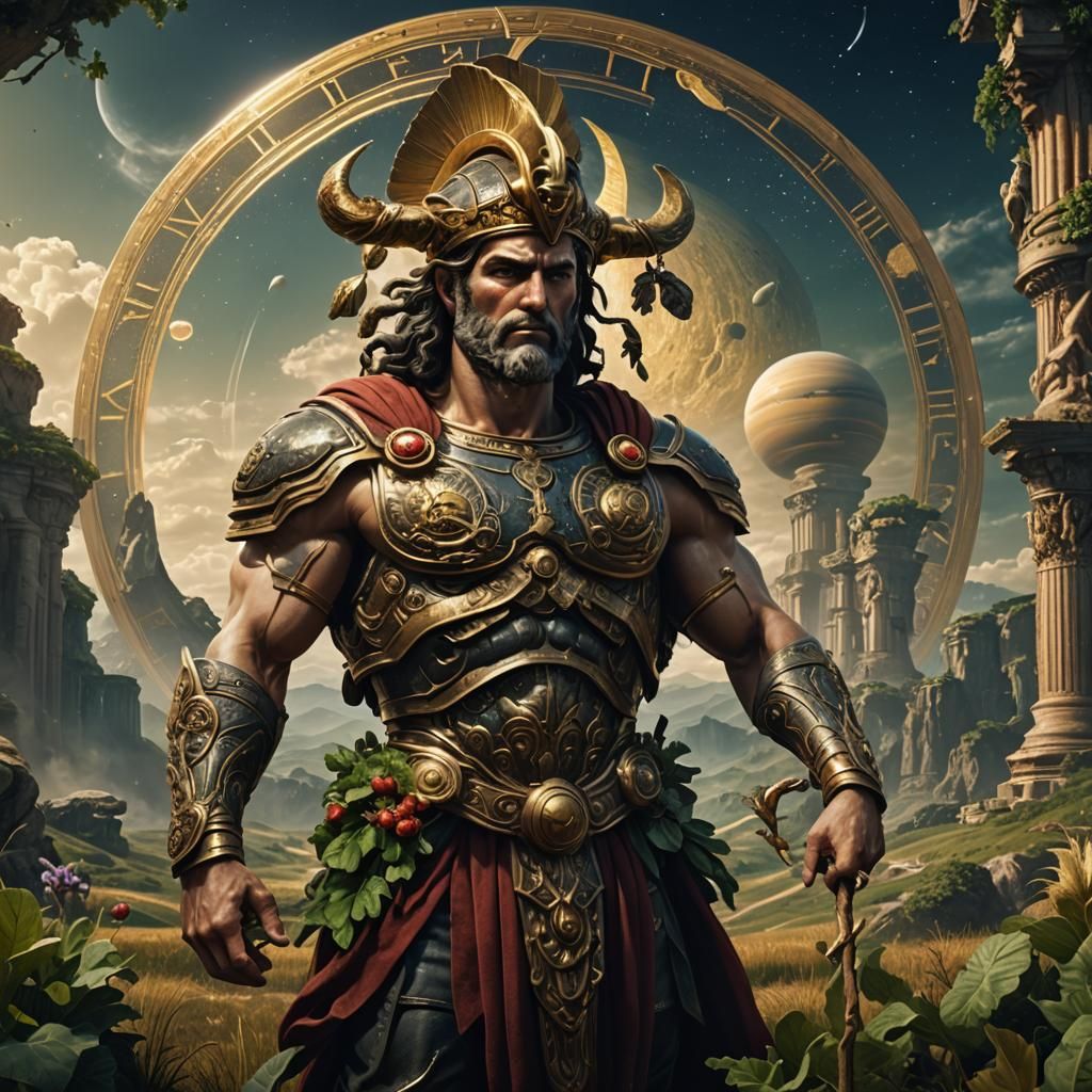 Saturn, God of Agriculture and Time, Detailed Painting
