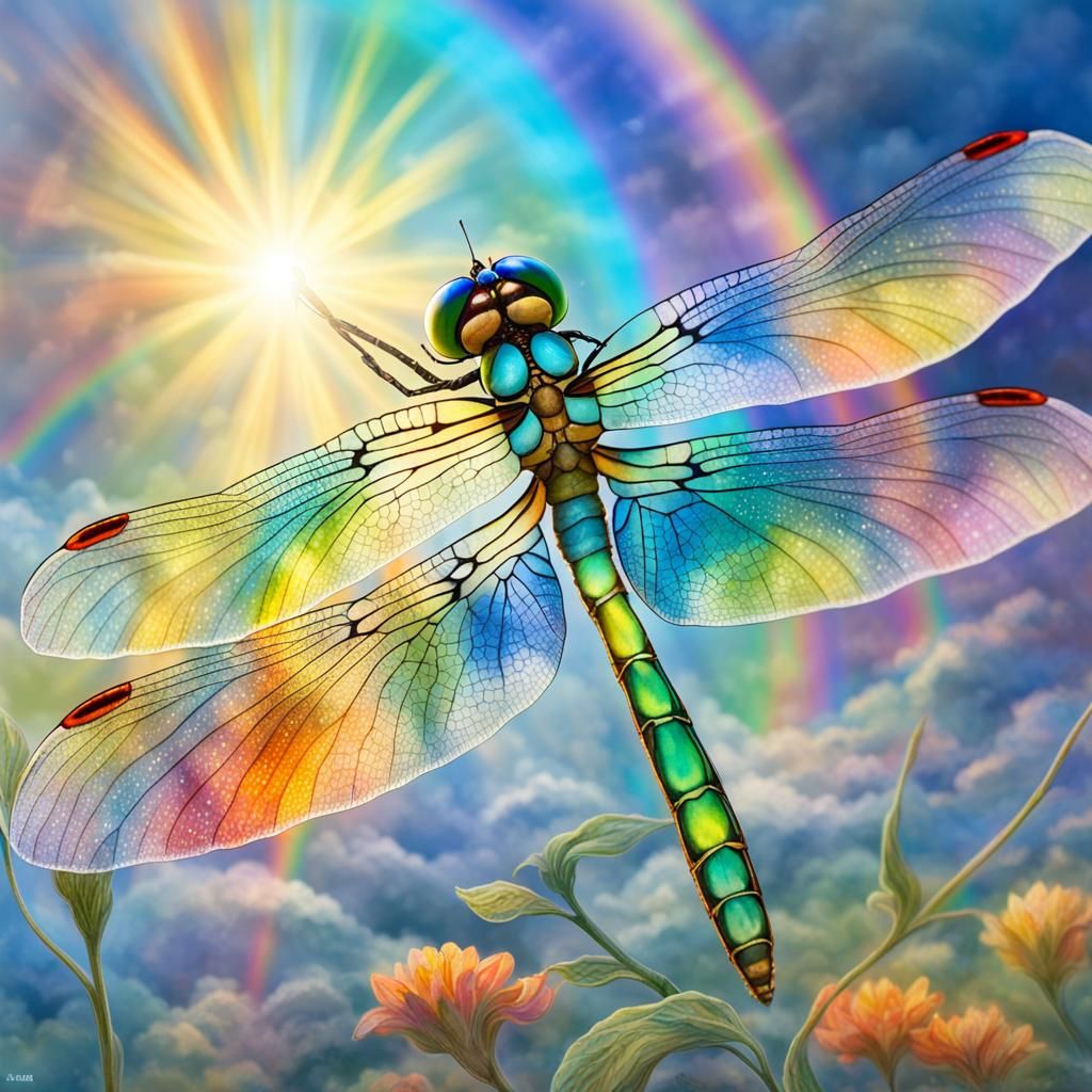 Rainbow Dragonfly in Dreamlike Style
