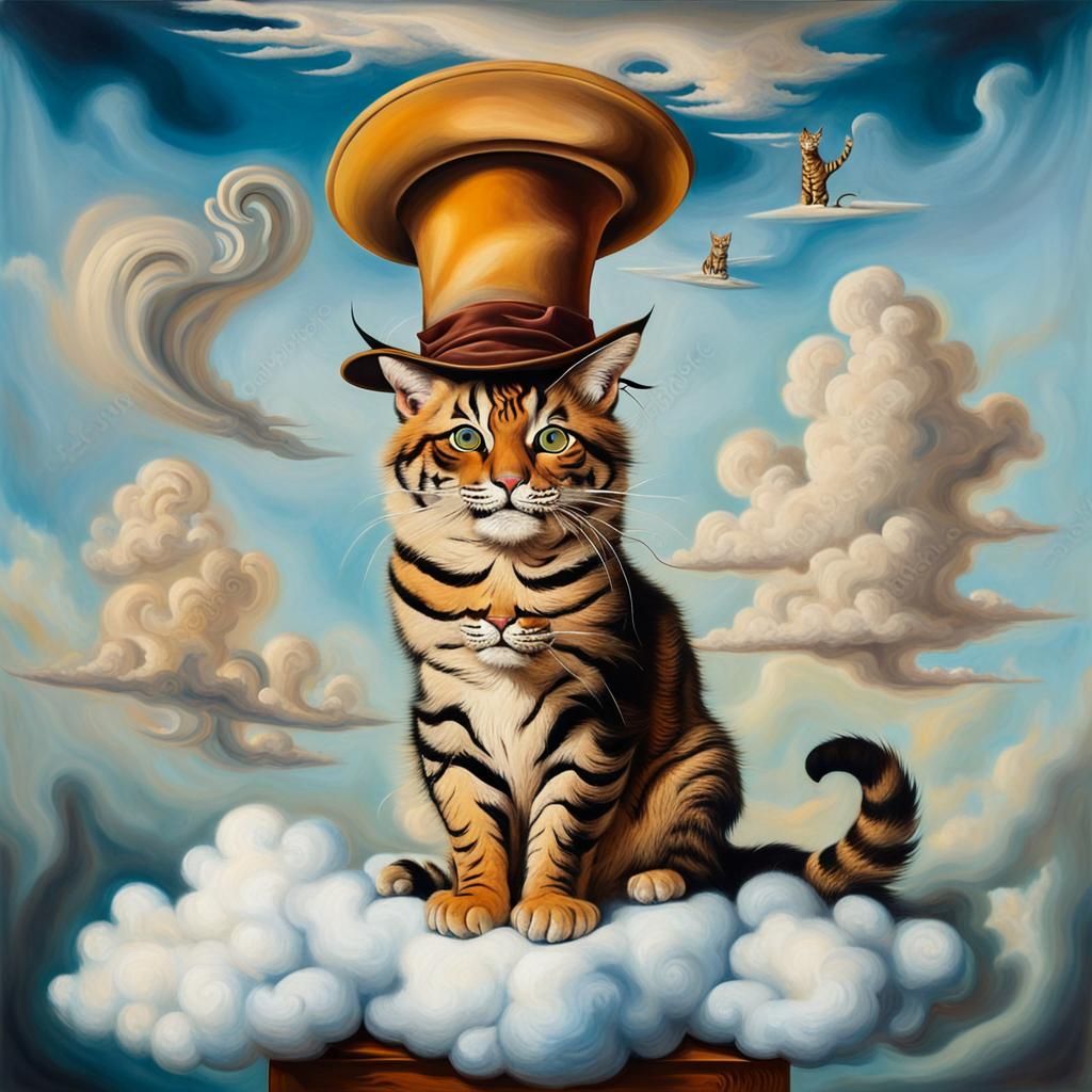 Surreal Tiger Cat on Cloud, Dali Style