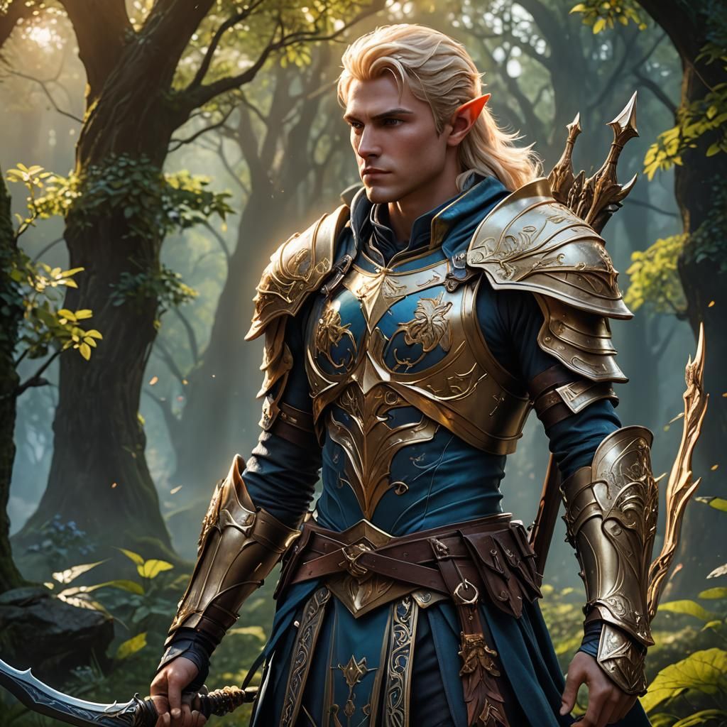 Blonde Elf Archer in Celestial Armor