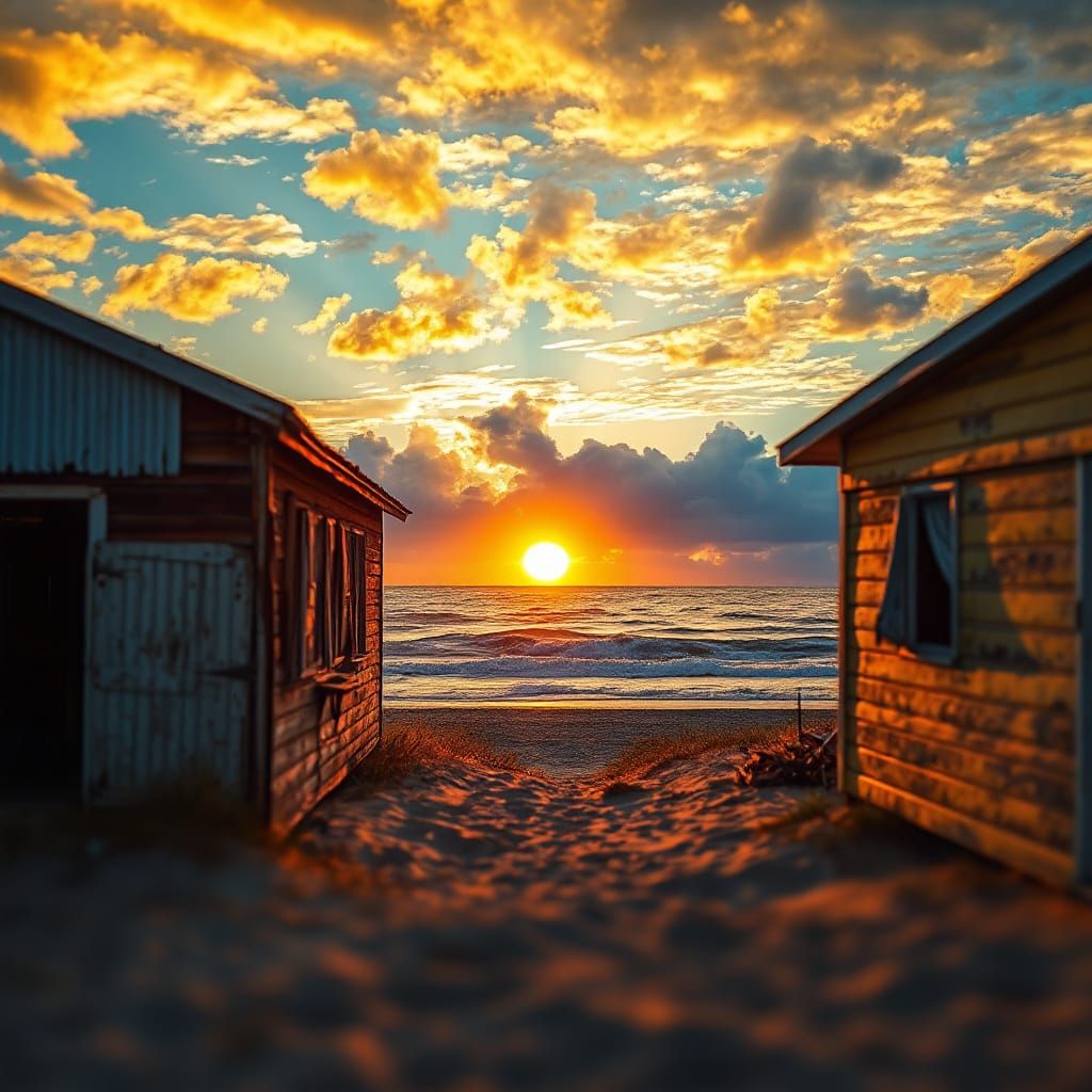 Ethereal Beach Houses at Sunset